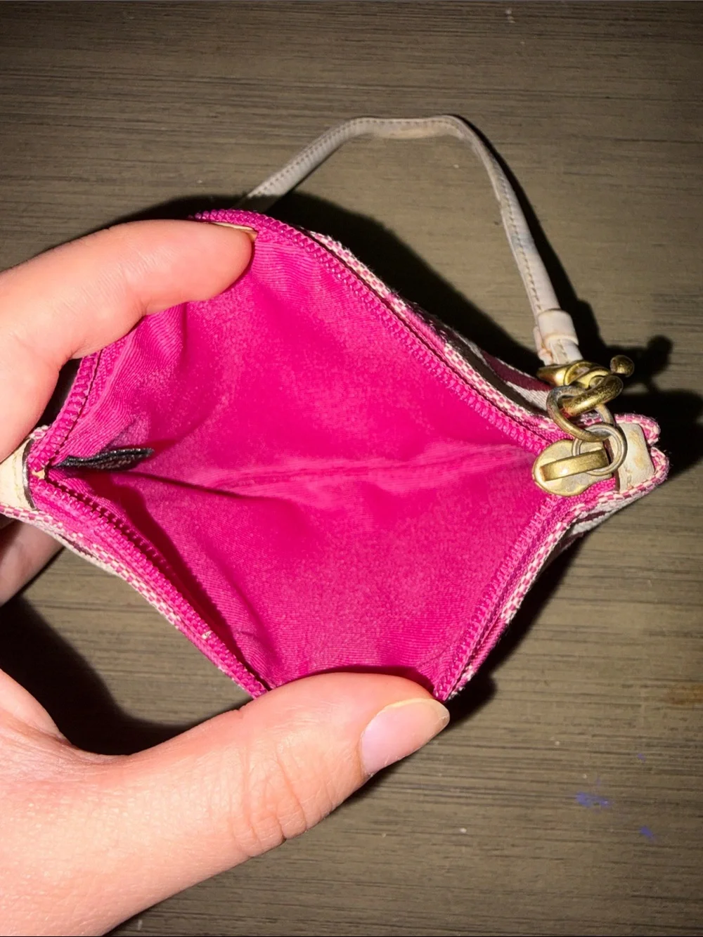 Coach Pink Signature Canvas Wristlet with White Trim